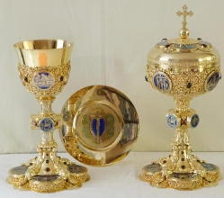 Ornate French antique solid silver gilt Gothic Chapel Set